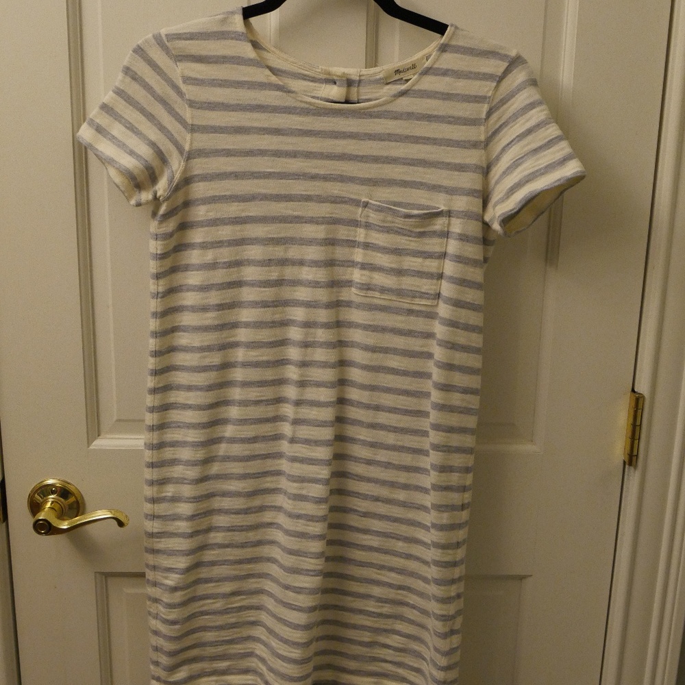 Madewell Ivory and Grey Striped Button Back Dress